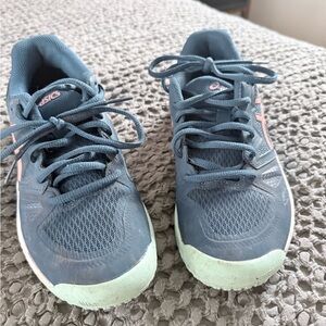Asics Teal and Light Green Women’s Court Shoes.  Great for tennis or pickleball.